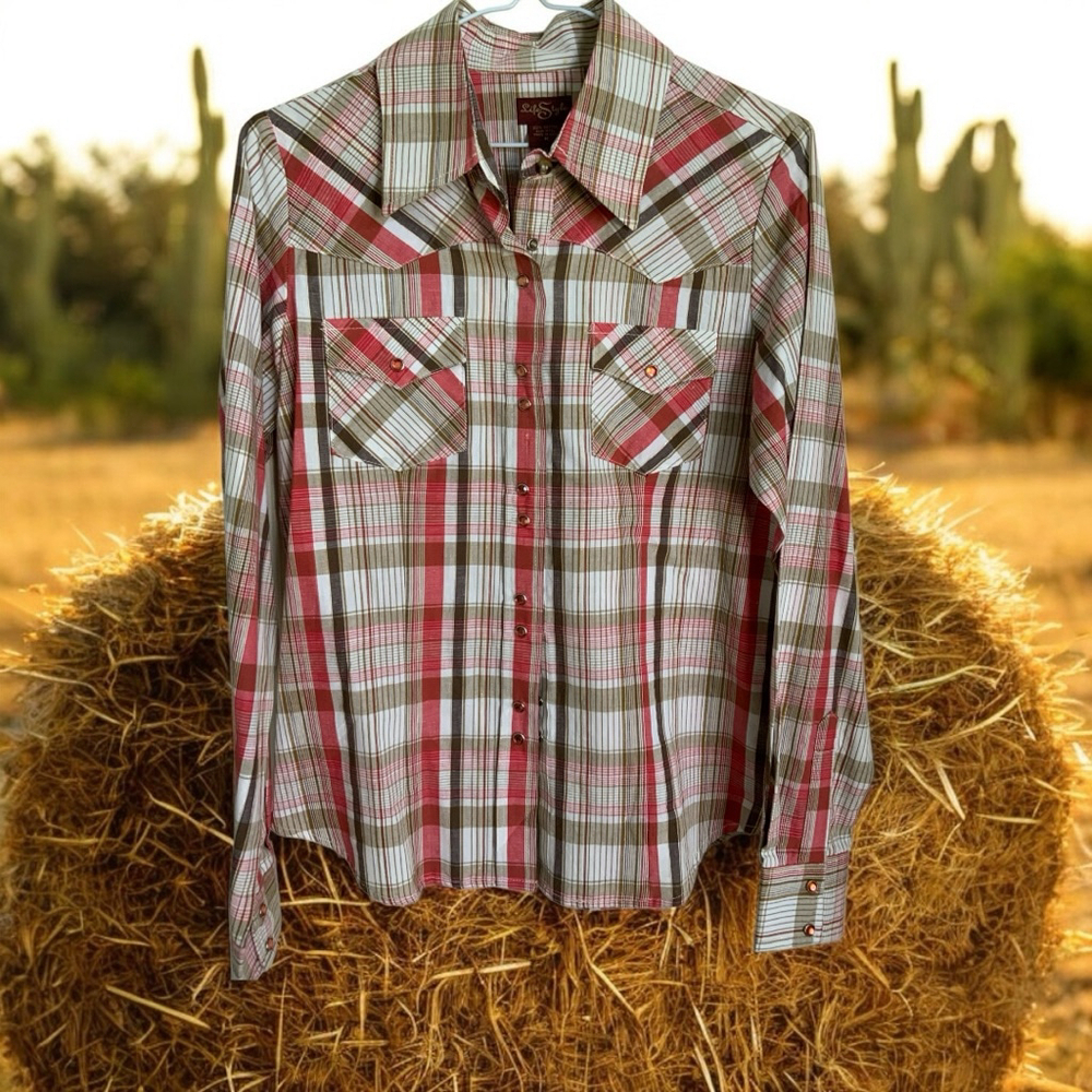 Lifestyle Plaid Western Shirt Red Brown Size Medium